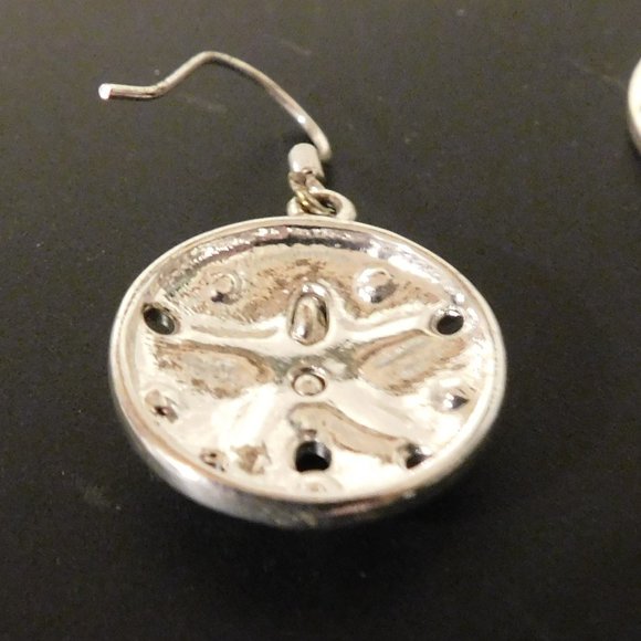 silver tone sand dollar rhinestone earrings - Picture 4 of 4